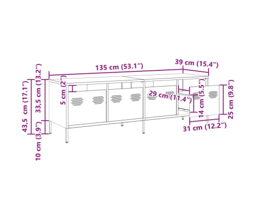 Mueble para TV acero laminado en frío negro 135x39x43,5 cm