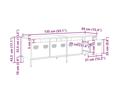 Mueble para TV acero laminado en frío blanco 135x39x43,5 cm