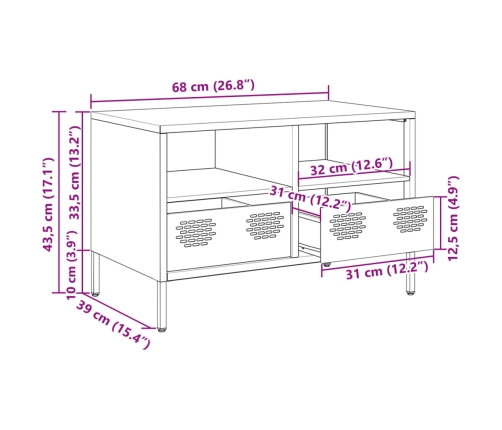 Mueble para TV acero laminado en frío verde oliva 68x39x43,5 cm