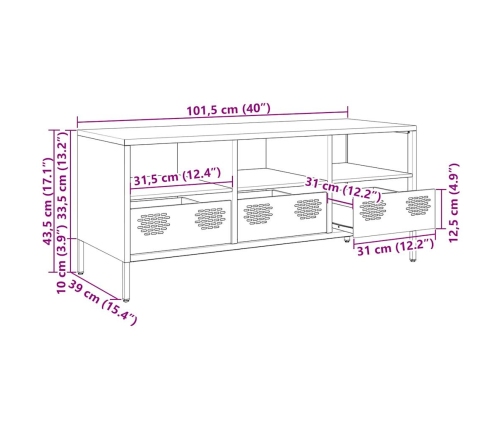 Mueble para TV acero laminado en frío negro 101,5x39x43,5 cm