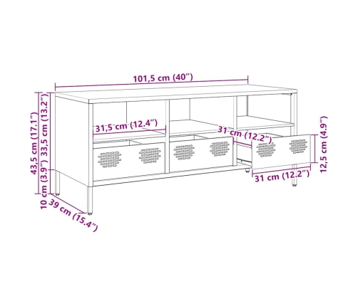 Mueble de TV acero laminado en frío antracita 101,5x39x43,5 cm