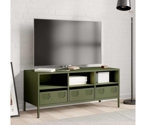 Mueble TV acero laminado en frío verde oliva 101,5x39x43,5 cm