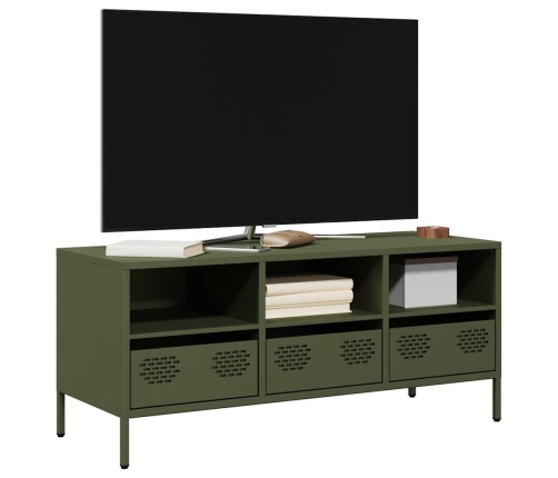 Mueble TV acero laminado en frío verde oliva 101,5x39x43,5 cm