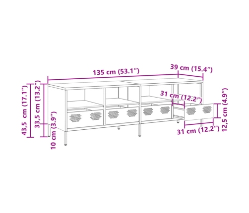 Mueble de TV acero laminado en frío antracita 135x39x43,5 cm