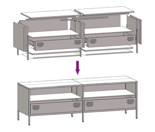 Mueble para TV acero laminado en frío negro 135x39x43,5 cm