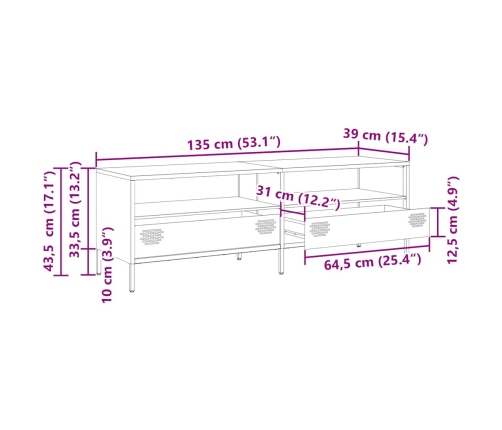 Mueble para TV acero laminado en frío rosa 135x39x43,5 cm