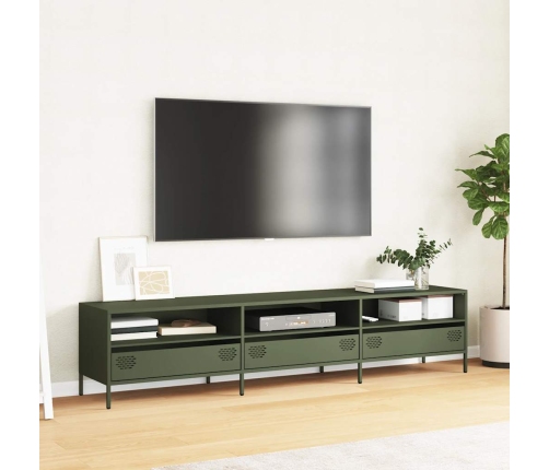 Mueble TV acero laminado en frío verde oliva 202x39x43,5 cm