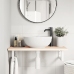 Estante de lavabo de pared de acero y madera maciza de roble
