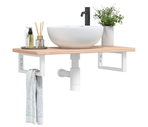 Estante de lavabo de pared de acero y madera maciza de roble