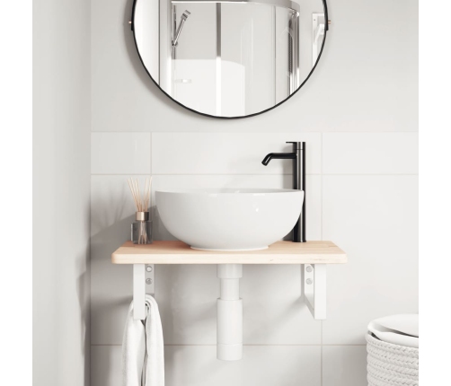 Estante de lavabo de pared de acero y madera maciza de roble