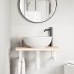 Estante de lavabo de pared de acero y madera maciza de roble