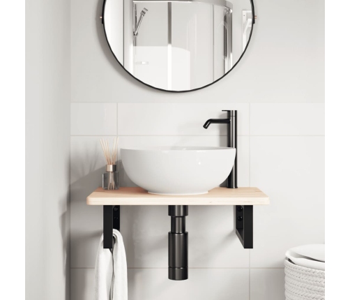 Estante de lavabo de pared de acero y madera maciza de roble