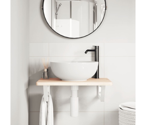 Estante de lavabo de pared de acero y madera maciza de roble
