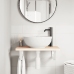 Estante de lavabo de pared de acero y madera maciza de roble
