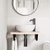 Estante de lavabo de pared de acero y madera maciza de roble