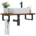 Estante de lavabo de pared de acero y madera maciza de roble
