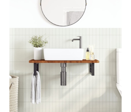 Estante de lavabo de pared de acero y madera maciza de roble