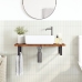 Estante de lavabo de pared de acero y madera maciza de roble