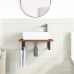 Estante de lavabo de pared de acero y madera maciza de roble