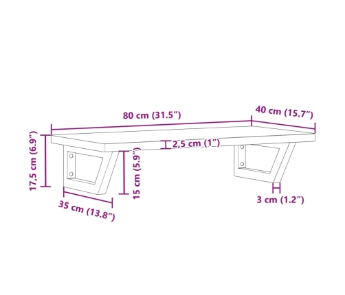 Estante de lavabo de pared de acero y madera maciza de haya