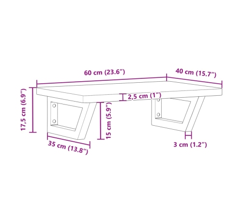 Estante de lavabo de pared de acero y madera maciza de haya