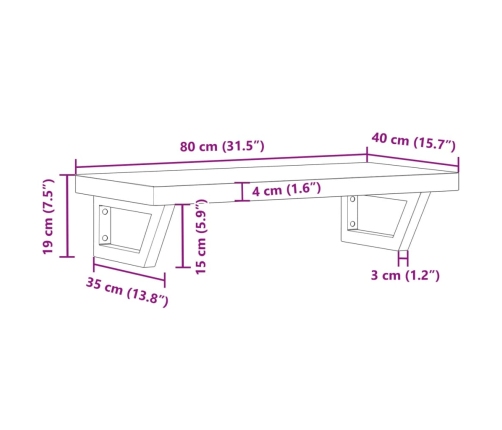 Estante de lavabo de pared de acero y madera maciza de haya