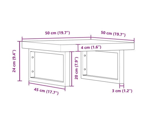 Estante de lavabo de pared de acero y madera maciza de haya