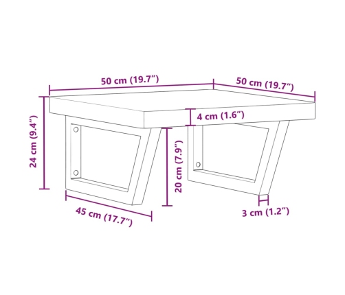 Estante de lavabo de pared de acero y madera maciza de haya