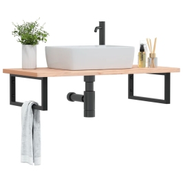 Estante de lavabo de pared de acero y madera maciza de haya