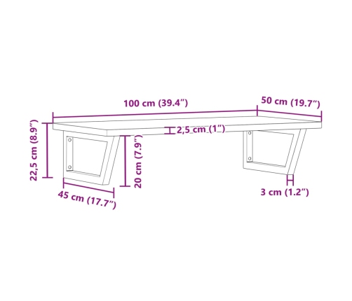 Estante de lavabo de pared de acero y madera maciza de haya