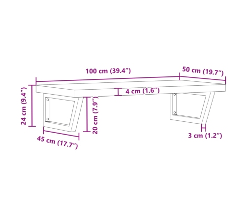 Estante de lavabo de pared de acero y madera maciza de haya