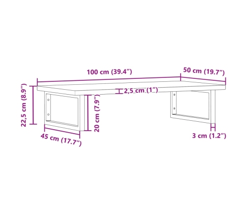 Estante de lavabo de pared de acero y madera maciza de haya