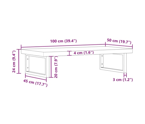 Estante de lavabo de pared de acero y madera maciza de haya