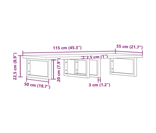 Estante de lavabo de pared de acero y madera maciza de haya