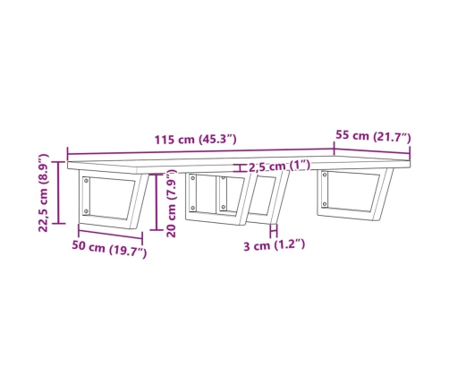 Estante de lavabo de pared de acero y madera maciza de haya