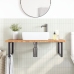 Estante de lavabo de pared de acero y madera maciza de roble