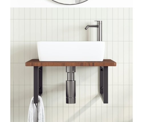 Estante de lavabo de pared de acero y madera maciza de roble