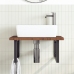 Estante de lavabo de pared de acero y madera maciza de roble