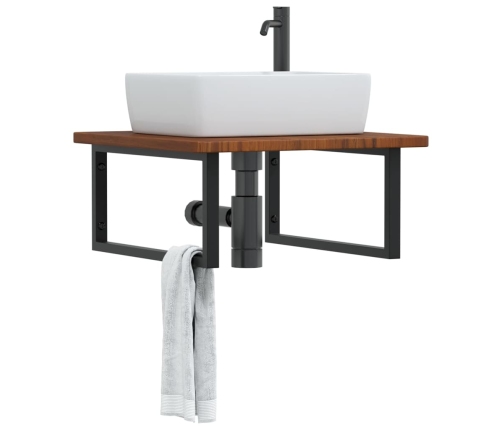 Estante de lavabo de pared de acero y madera maciza de roble