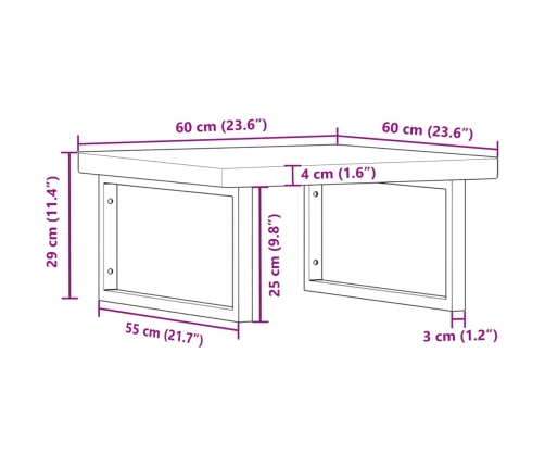 Estante de lavabo de pared de acero y madera maciza de roble