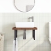 Estante de lavabo de pared de acero y madera maciza de roble