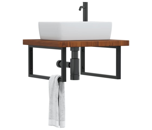 Estante de lavabo de pared de acero y madera maciza de roble