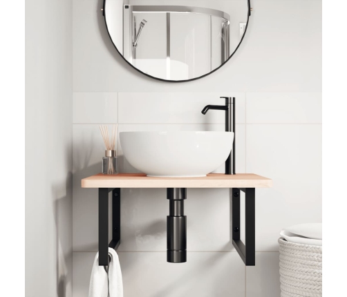 Estante de lavabo de pared de acero y madera maciza de haya