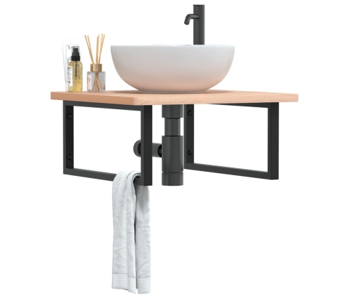 Estante de lavabo de pared de acero y madera maciza de haya