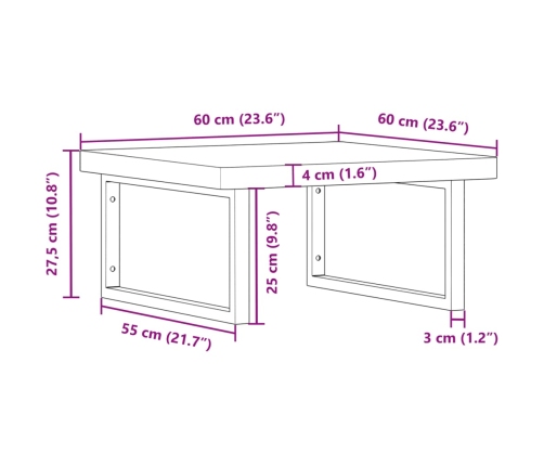 Estante de lavabo de pared de acero y madera maciza de haya