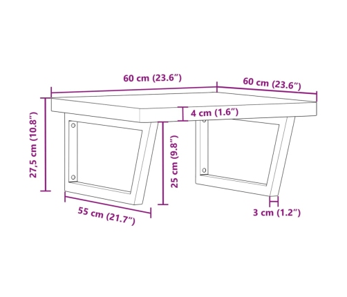 Estante de lavabo de pared de acero y madera maciza de haya