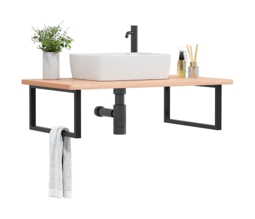 Estante de lavabo de pared de acero y madera maciza de haya