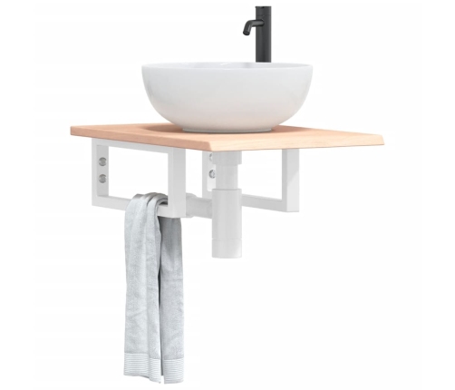 Estante de lavabo de pared de acero y madera maciza de roble