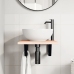 Estante de lavabo de pared de acero y madera maciza de roble