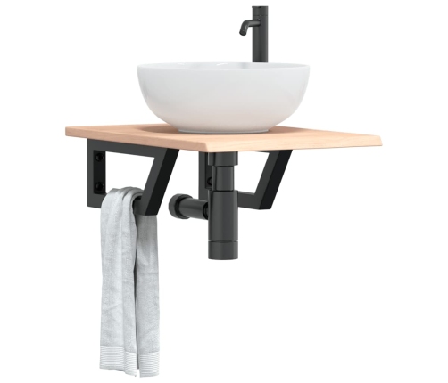 Estante de lavabo de pared de acero y madera maciza de roble